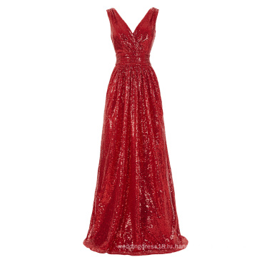 Катя Касин рукавов V-образным вырезом Красный сияющий блестками длинные Пром платье KK000199-5
